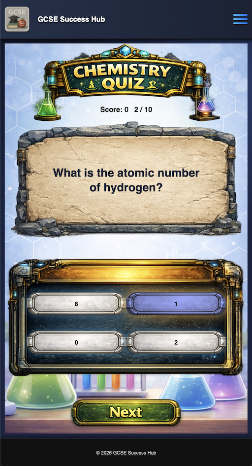 GCSE Chemistry quiz question screen